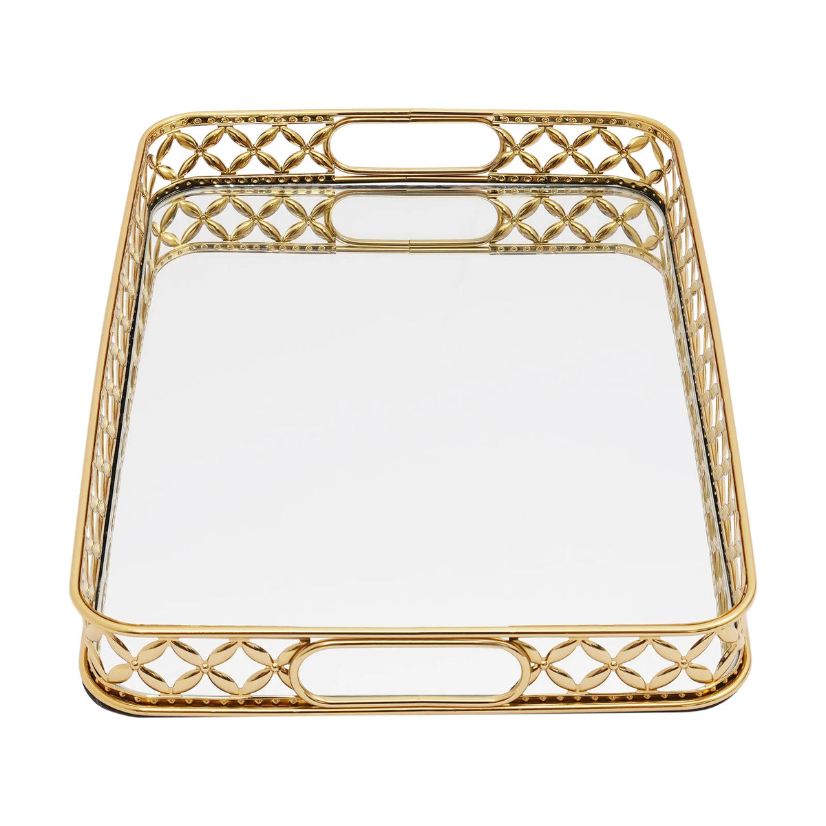Rectangle Gold Decorative Tray Mirror Tray, Tabletop Decoration Tray with Handles for  Dresser, Bedroom, Cafe, Closet, Bar