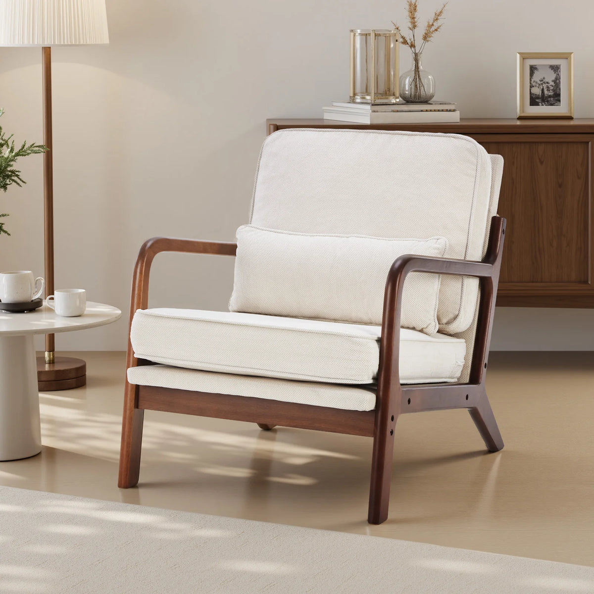 Mid Century Modern Chair Solid Wooden Frame Accent Chair with Arms  Lounge chair