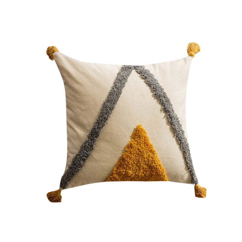 Nordic Blue Tufted Cushion Cover Geometric Stripe Grid Crochet Tassels Pillow Cover Decorative Home Decorative Cushions for Sofa