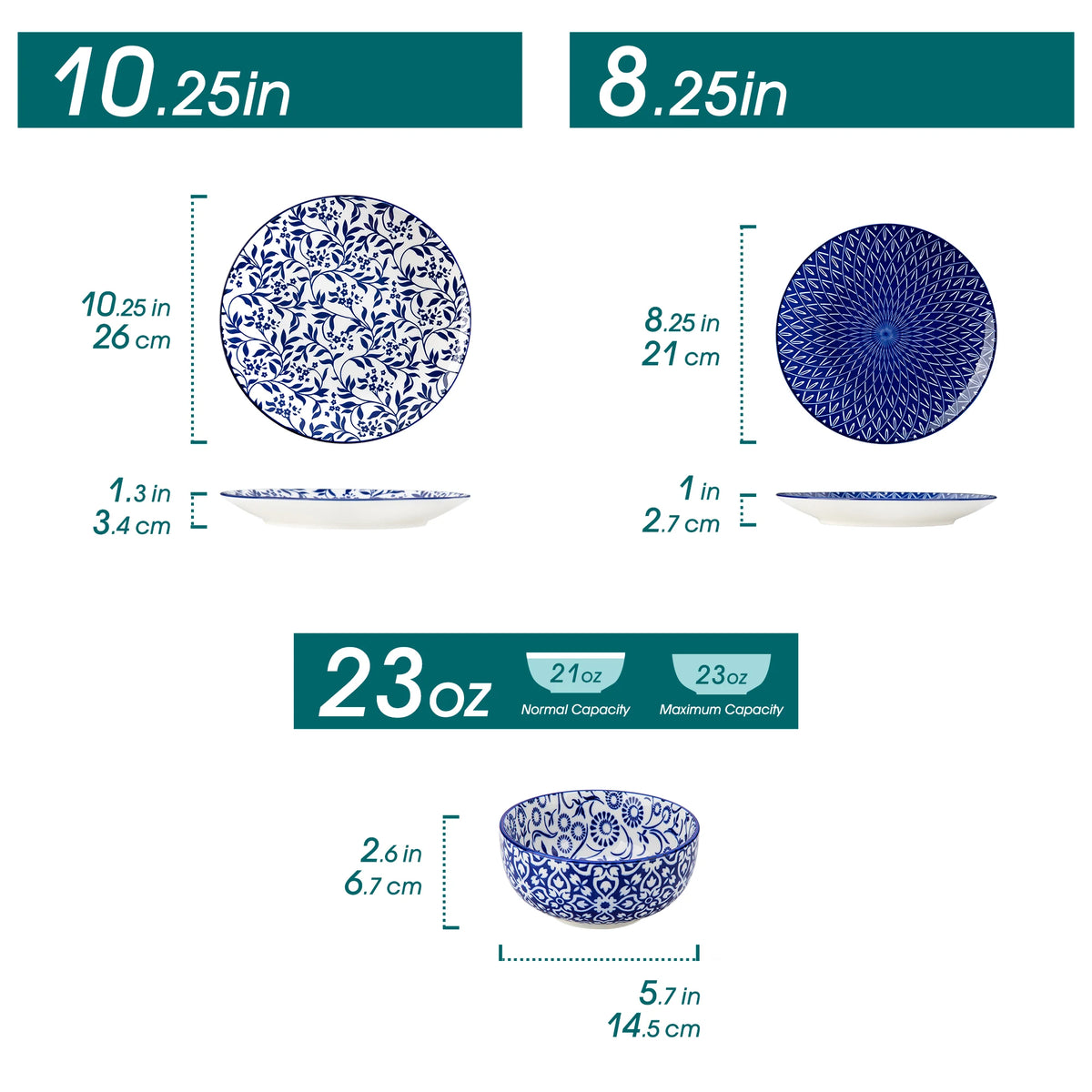vancasso 12/24/36 Piece Blue and White Porcelain Plate Set Tableware Set with 4PCS Dinner Plate/Dessert Plate/Ceral Bowl