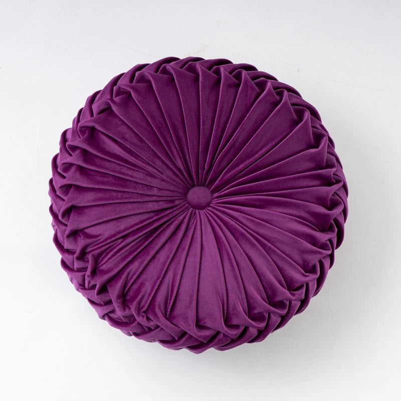 Round Throw Pillows Decorative Velvet Pleated Throw Pillows 15'' Diameter Accent Pumpkin Boho Chair Cushion for Couch Sofa Chair