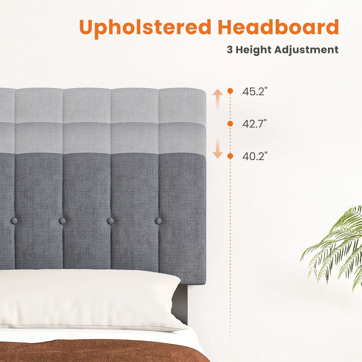 Basic Fabric Upholstered Bed Frame Platform Bed with Headboard Sturdy Wooden Slats Support Easy Assembly Noise Free