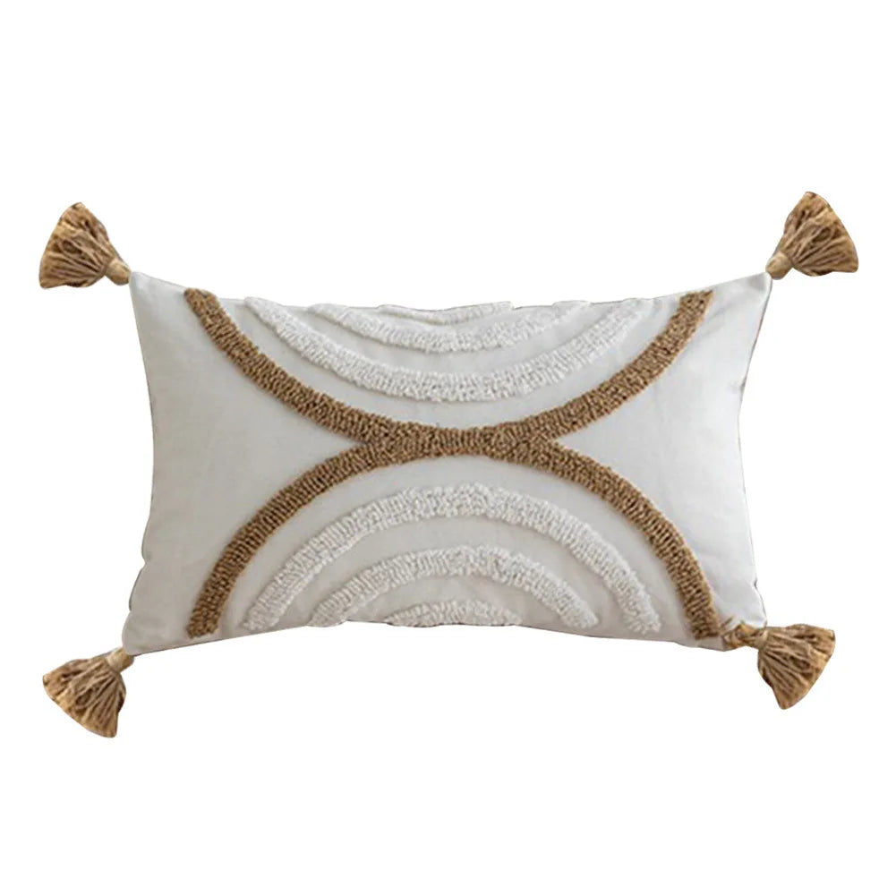 Nordic Blue Tufted Cushion Cover Geometric Stripe Grid Crochet Tassels Pillow Cover Decorative Home Decorative Cushions for Sofa