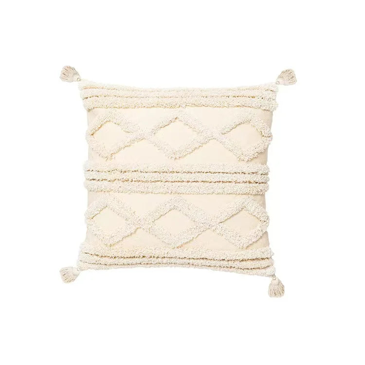 Nordic Blue Tufted Cushion Cover Geometric Stripe Grid Crochet Tassels Pillow Cover Decorative Home Decorative Cushions for Sofa