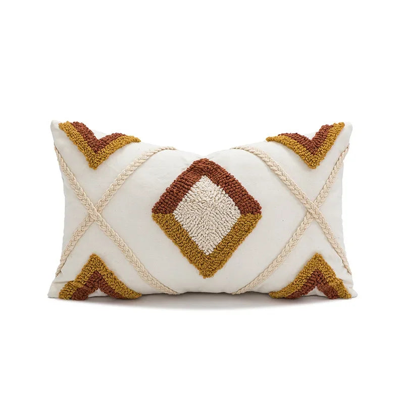 Nordic Blue Tufted Cushion Cover Geometric Stripe Grid Crochet Tassels Pillow Cover Decorative Home Decorative Cushions for Sofa