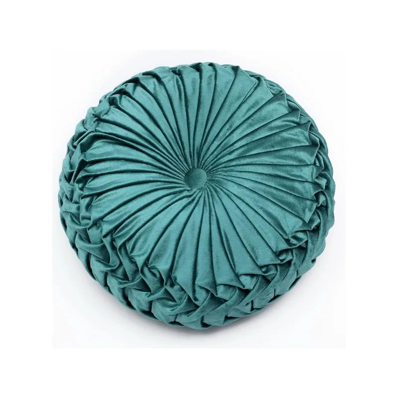 Round Throw Pillows Decorative Velvet Pleated Throw Pillows 15'' Diameter Accent Pumpkin Boho Chair Cushion for Couch Sofa Chair