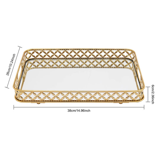 Rectangle Gold Decorative Tray Mirror Tray, Tabletop Decoration Tray with Handles for  Dresser, Bedroom, Cafe, Closet, Bar
