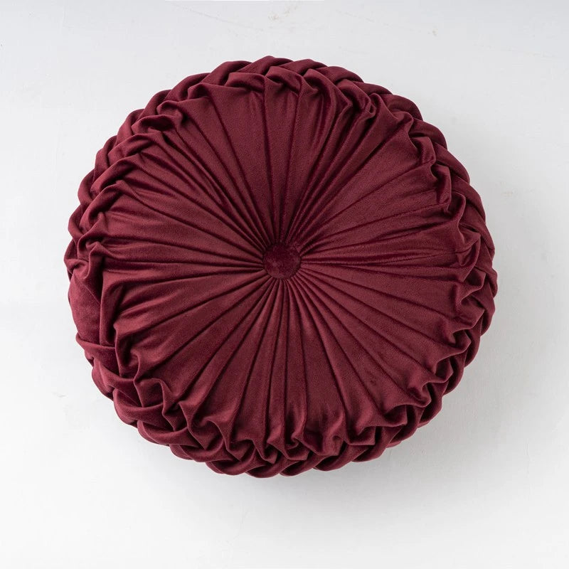 Round Throw Pillows Decorative Velvet Pleated Throw Pillows 15'' Diameter Accent Pumpkin Boho Chair Cushion for Couch Sofa Chair