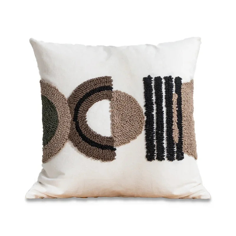 Nordic Blue Tufted Cushion Cover Geometric Stripe Grid Crochet Tassels Pillow Cover Decorative Home Decorative Cushions for Sofa