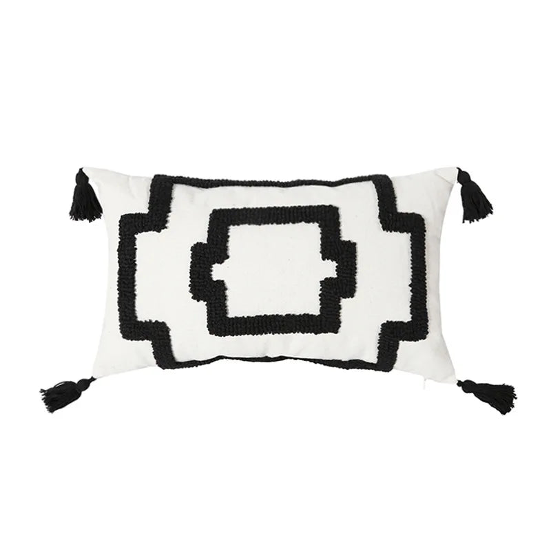 Nordic Blue Tufted Cushion Cover Geometric Stripe Grid Crochet Tassels Pillow Cover Decorative Home Decorative Cushions for Sofa