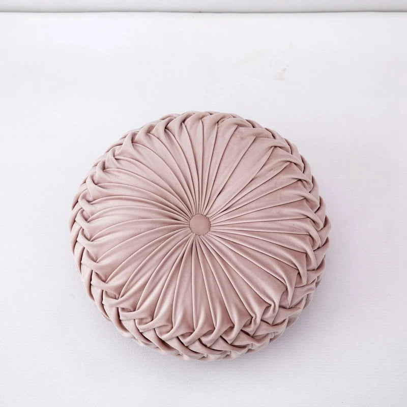 Round Throw Pillows Decorative Velvet Pleated Throw Pillows 15'' Diameter Accent Pumpkin Boho Chair Cushion for Couch Sofa Chair