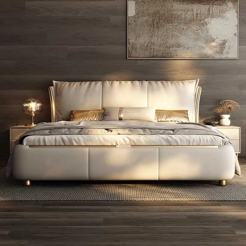 Beige Princess Modern Bed Frame Waterproof Designer Bedroom Double Bed Frames Full Size Queen