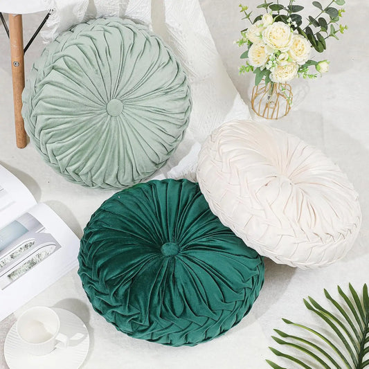 Round Throw Pillows Decorative Velvet Pleated Throw Pillows 15'' Diameter Accent Pumpkin Boho Chair Cushion for Couch Sofa Chair