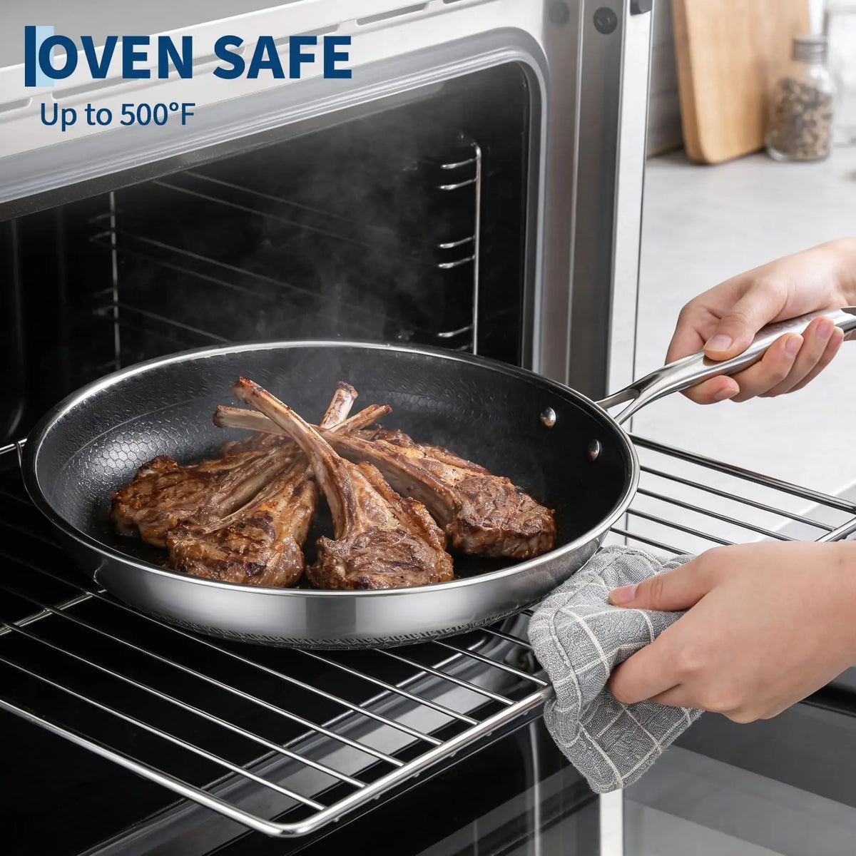 6Pcs Tri-Ply Stainless Steel Frying Pan Set Honeycomb Non-Stick Skillet With Glass Lids Induction Cookware Set