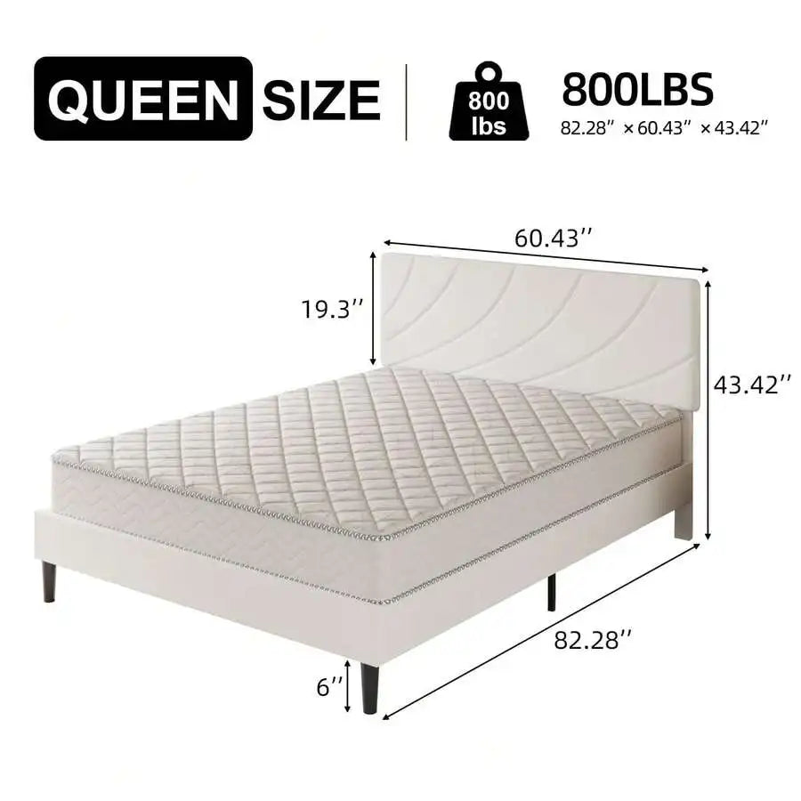 Queen Upholstered Bed Frame With Headboard, Modern Linen Fabric Platform Bed, Adjustable Headboard, No Box Spring Needed, Easy Assembly, Twin/Full/Queen, Black/Blue/Pink/White