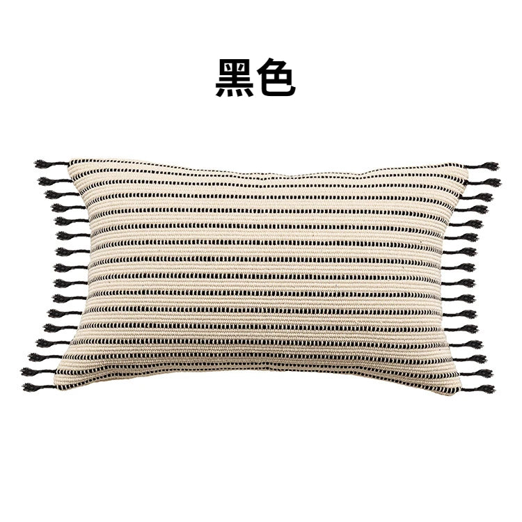 Nordic Blue Tufted Cushion Cover Geometric Stripe Grid Crochet Tassels Pillow Cover Decorative Home Decorative Cushions for Sofa