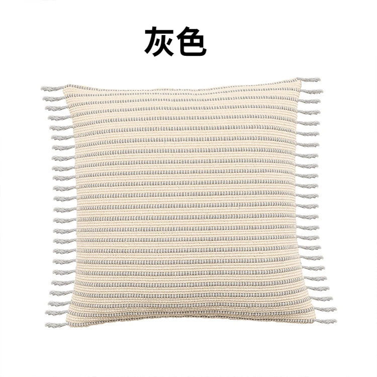 Nordic Blue Tufted Cushion Cover Geometric Stripe Grid Crochet Tassels Pillow Cover Decorative Home Decorative Cushions for Sofa