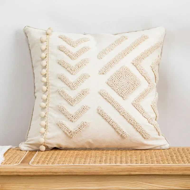 Nordic Blue Tufted Cushion Cover Geometric Stripe Grid Crochet Tassels Pillow Cover Decorative Home Decorative Cushions for Sofa