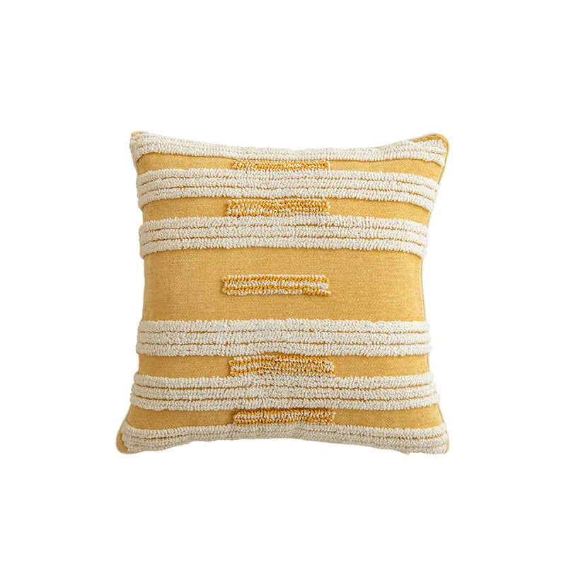 Nordic Blue Tufted Cushion Cover Geometric Stripe Grid Crochet Tassels Pillow Cover Decorative Home Decorative Cushions for Sofa