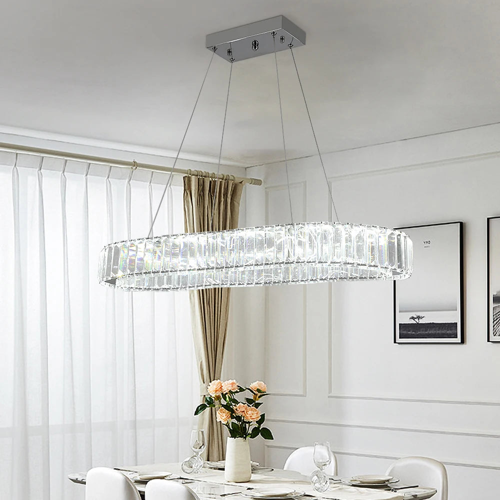 Modern Pendant Light Luxury Crystal Oval Design Led Chandelier Ceiling Lamp Nordic Hanging Fixture Living Bedroom Hotel Lustres