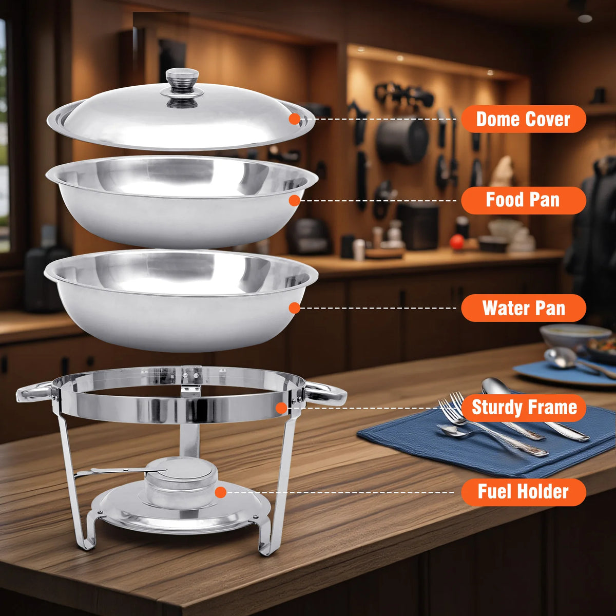 2/4 Pack Chafing Dish Buffet Set Stainless Steel 316 With Food Pan & Water Pan 5L Round Chafers Warmer Server BBQ Party W/Lid