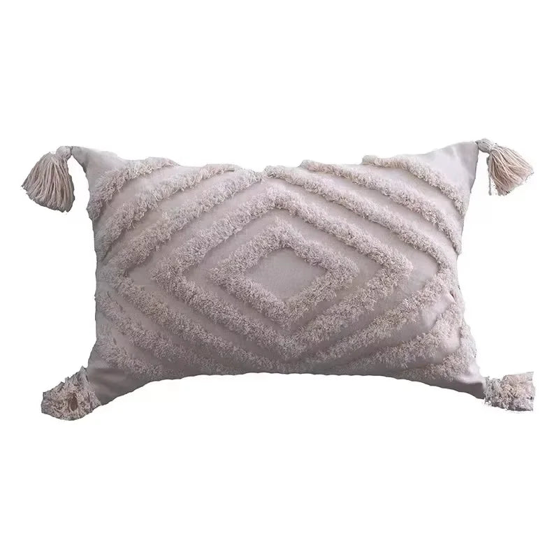 Nordic Blue Tufted Cushion Cover Geometric Stripe Grid Crochet Tassels Pillow Cover Decorative Home Decorative Cushions for Sofa